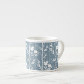 Kustblauw botanisch rustig bloemmotief silhouet espresso kop (Voorkant rechts)