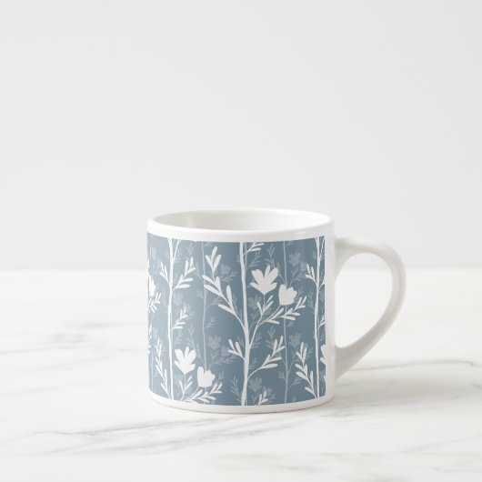 Kustblauw botanisch rustig bloemmotief silhouet espresso kop (Rechts)