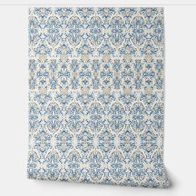 Kustblauw Damastbehang - Strandhuisdecoratie
