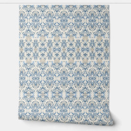 Kustblauw Damastbehang - Strandhuisdecoratie Behang