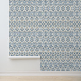 Kustblauw Damastbehang - Strandhuisdecoratie Behang