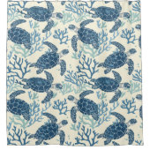 Kustblauw en crème Zee schildpadden gepersonalisee Douchegordijn (Voorkant)