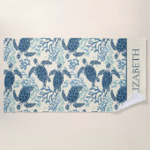 Kustblauw en crème Zee schildpadden gepersonalisee Strandlaken (Voorkant)