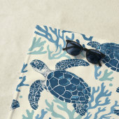 Kustblauw en crème Zee schildpadden gepersonalisee Strandlaken (In situ)