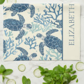 Kustblauw en crème Zee schildpadden gepersonalisee Theedoek (Gevouwen)