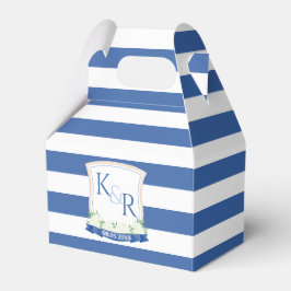 Kustblauw en wit Monogram Crest Bruiloft Bedankdoosjes