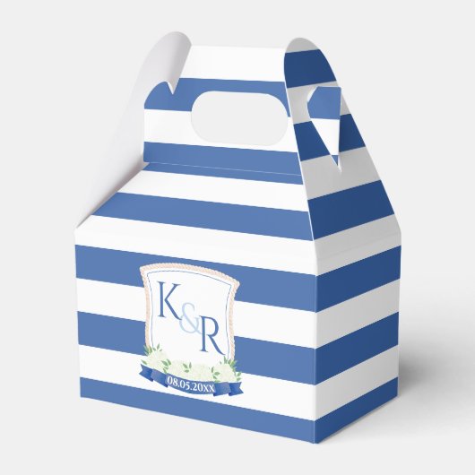 Kustblauw en wit Monogram Crest Bruiloft Bedankdoosjes (Voorkant Zijde)