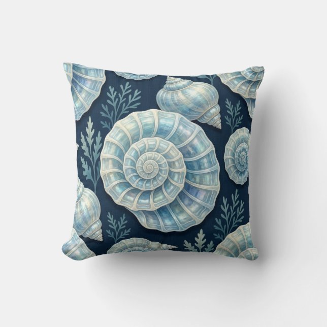 Kustblauw en witte opaal schelpen kussen (Voorkant)