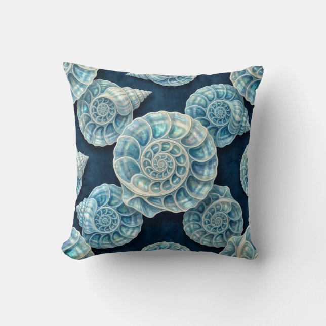 Kustblauw en witte opaal schelpen kussen (Voorkant)