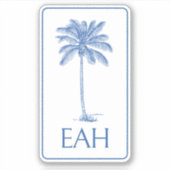 Kustblauw en witte palmboom monogram sticker (Voorkant)
