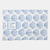 Kustblauw en witte schellop Seashell Monogram Theedoek (Horizontaal)