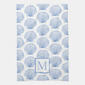 Kustblauw en witte schellop Seashell Monogram Theedoek (Verticaal)