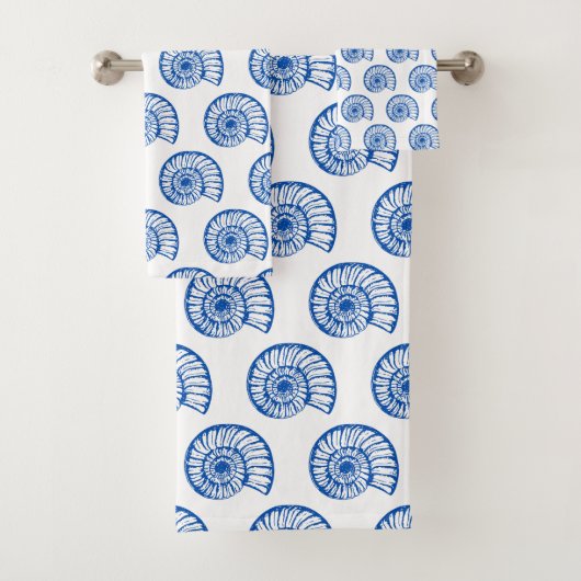 Kustblauw en witte schelpen bad handdoek (Insitu)