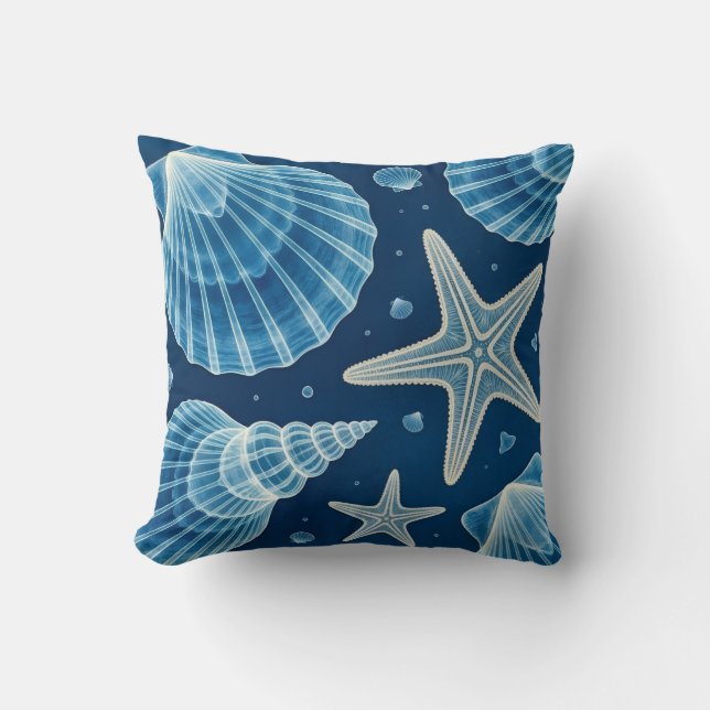Kustblauw en witte schelpen en zeesterren kussen (Voorkant)