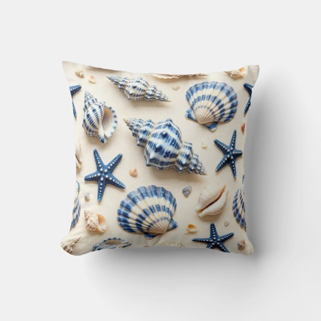 Kustblauw en witte schelpen en zeesterren kussen (Voorkant)