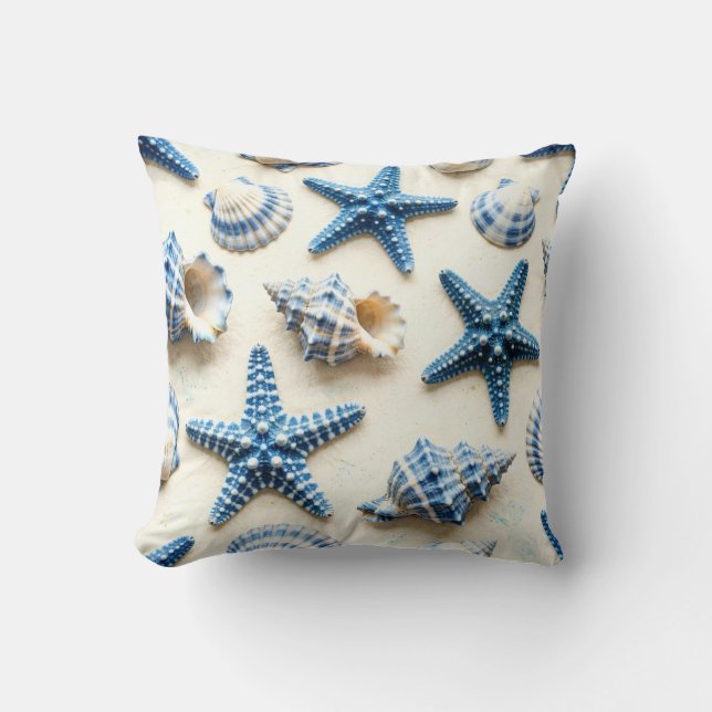 Kustblauw en witte schelpen en zeesterren kussen (Voorkant)