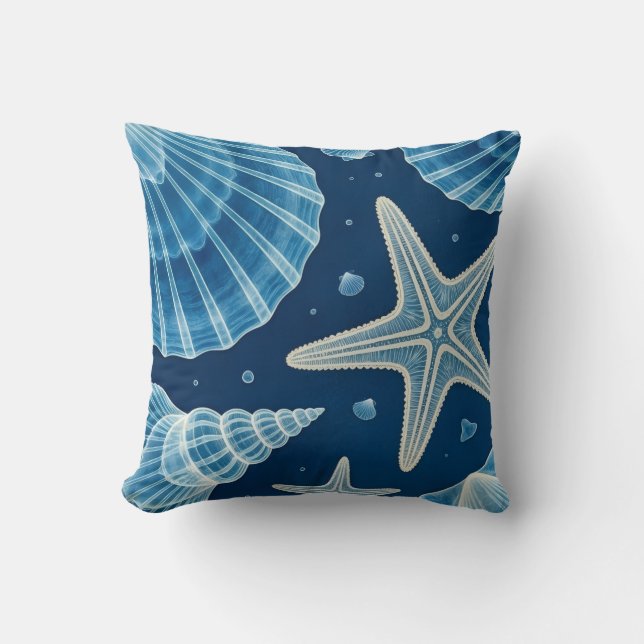 Kustblauw en witte schelpen en zeesterren kussen (Voorkant)