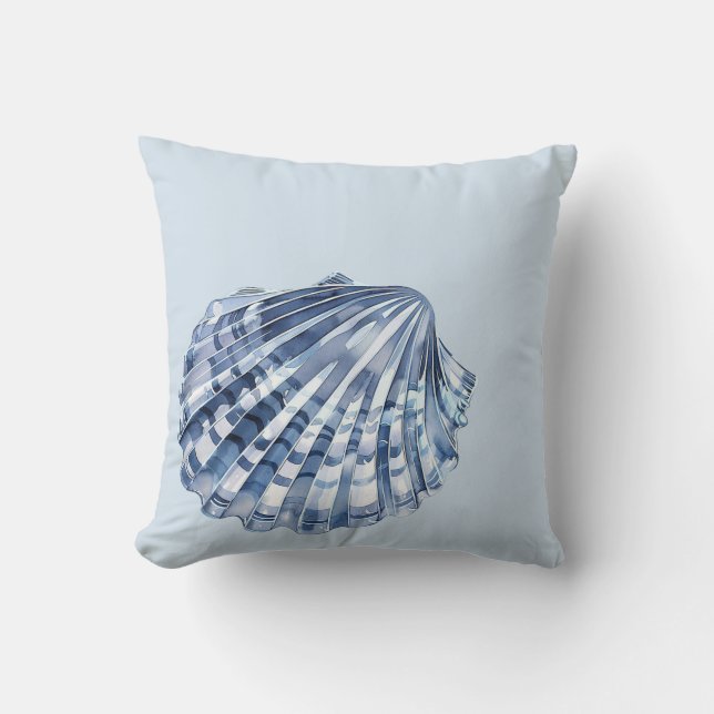 Kustblauw en witte schelpen kussen (Voorkant)