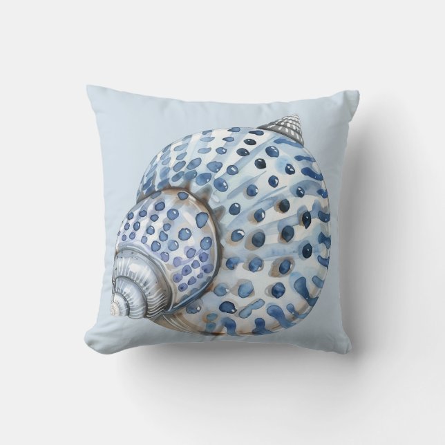 Kustblauw en witte schelpen kussen (Voorkant)