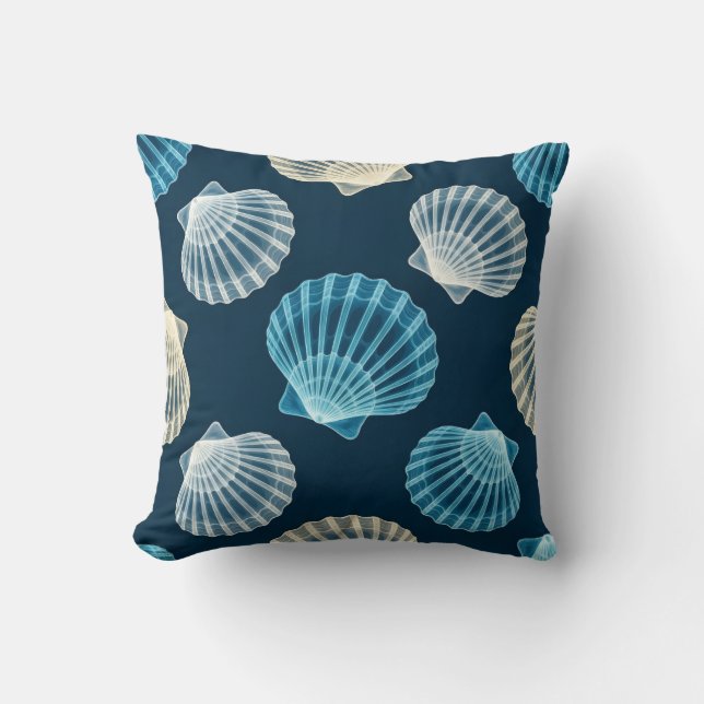 Kustblauw en witte schelpen kussen (Voorkant)