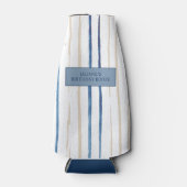 Kustblauw en zand gestreept gepersonaliseerd flesjeskoeler (Voorkant)