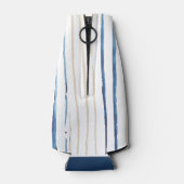 Kustblauw en zand gestreept gepersonaliseerd flesjeskoeler (Achterkant)