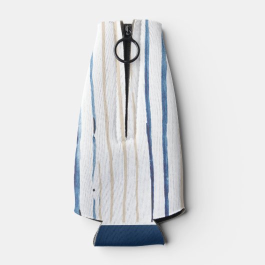 Kustblauw en zand gestreept gepersonaliseerd flesjeskoeler (Achterkant)