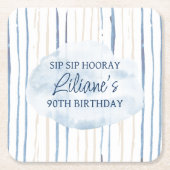 Kustblauw en zand gestreept gepersonaliseerd kartonnen onderzetters (Voorkant)