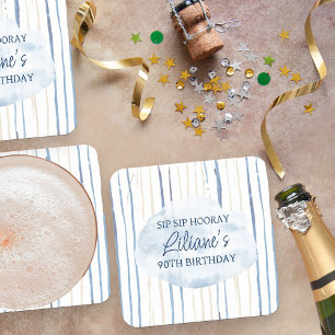 Kustblauw en zand gestreept gepersonaliseerd kartonnen onderzetters