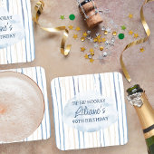 Kustblauw en zand gestreept gepersonaliseerd kartonnen onderzetters