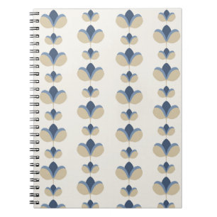 Kustblauw Geometrisch Bloem Streep Patroon Notitieboek
