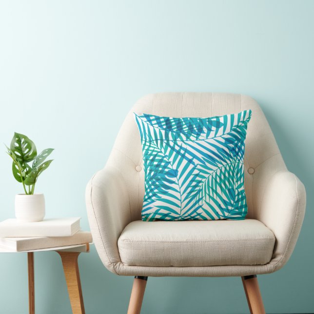 Kustblauw groen en wit palmblad  kussen (Stoel)