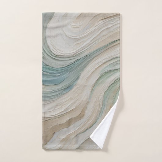 Kustblauw Groene Beige Abstracte Golven Bad Handdoek (Handdoek)