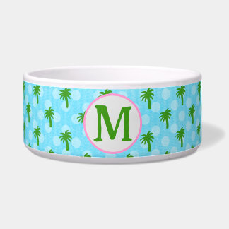Kustblauw met groene palmboom keramische huisdiere voerbakje