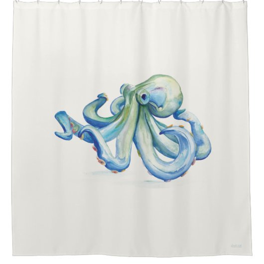 Kustblauw Octopus Ocean Shower Curtain Douchegordijn (Voorkant)