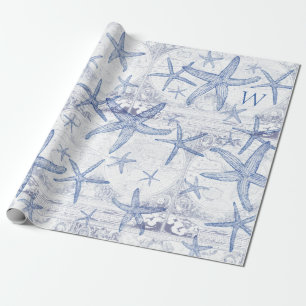 Kustblauw Starfish Monogramed Initiaal Cadeaupapier