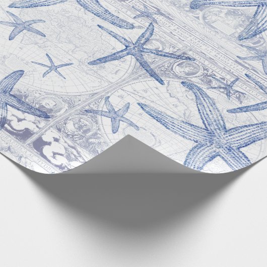Kustblauw Starfish Monogramed Initiaal Cadeaupapier (Hoek)