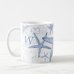 Kustblauw Starfish Monogramed Initiaal Koffiemok