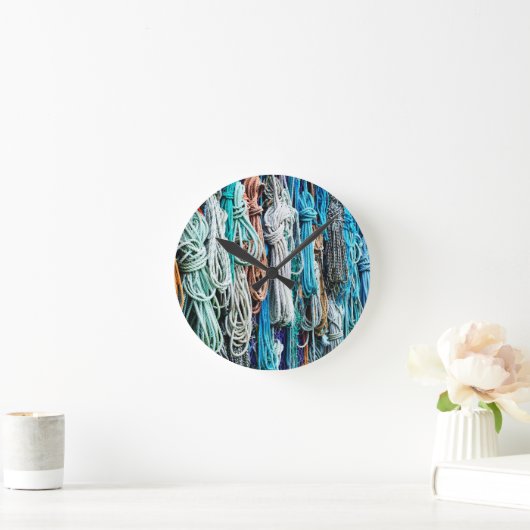 Kustblauw touwpatroon ronde klok (Huis)