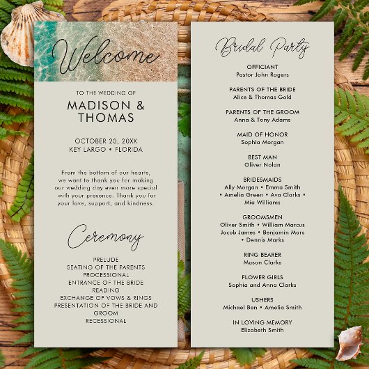 Kustblauw Tropisch strand Bestemming Bruiloft Programmakaart