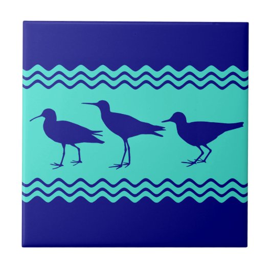 Kustblauw Turquoise Sandpiper Birds Pattern Tegeltje (Voorkant)