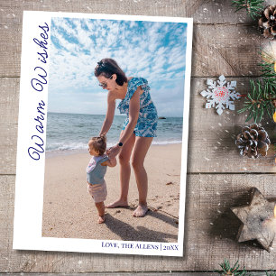 Kustblauw Warme Wensen Twee Strand Familiefoto  Feestdagenkaart