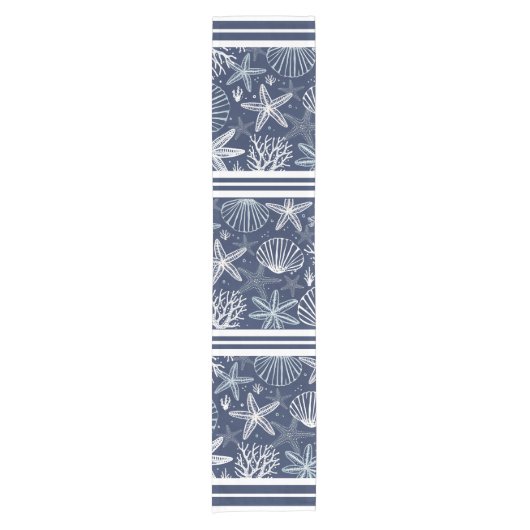 Kustblauw Wit Korte Tafelloper (Voorkant)