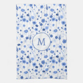 Kustblauw Witte Wilde Bloem Kunst Monogram Theedoek (Verticaal)