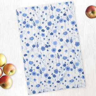 Kustblauw Witte Wilde Bloemenweide Bloemenkunst Theedoek
