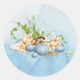 Kustblauw Zee Urchin Floral Ronde Sticker