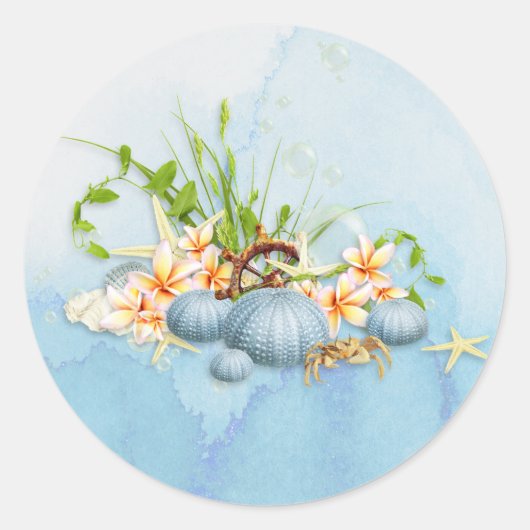 Kustblauw Zee Urchin Floral Ronde Sticker (Voorkant)