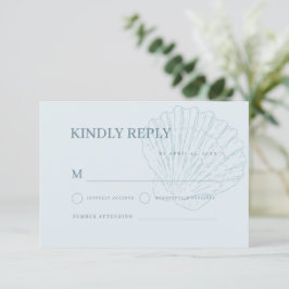 Kustblauw Zeevaart Handgetekende Schelp Bruiloft RSVP Kaartje