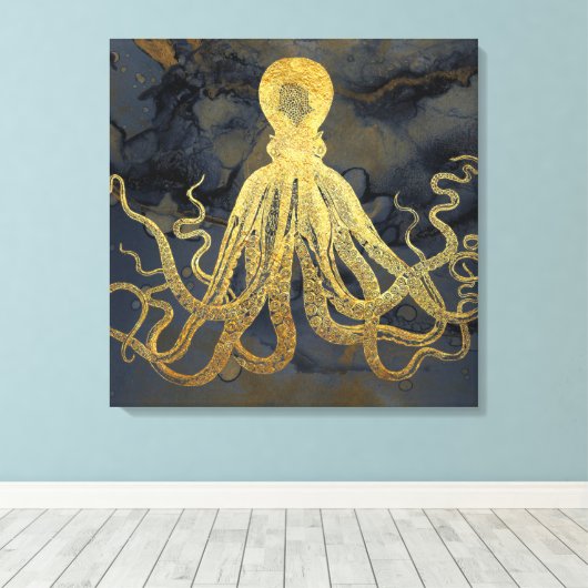 Kustblauwblauwe zwarte Waterverf van de  goudblauw Canvas Afdruk (Insitu (Houten vloer))