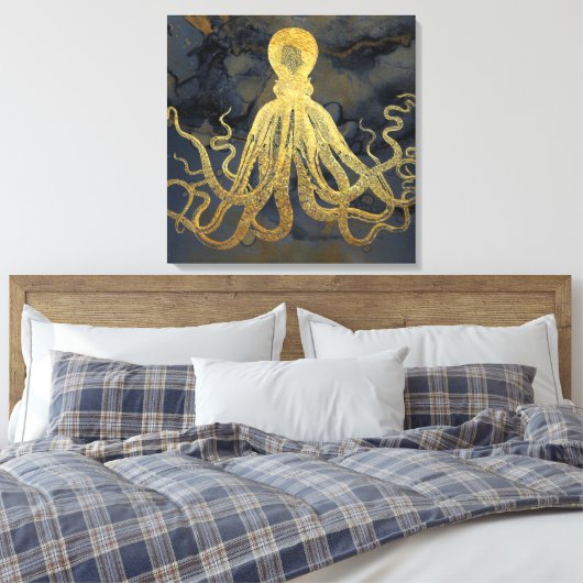 Kustblauwblauwe zwarte Waterverf van de  goudblauw Canvas Afdruk (Insitu (Slaapkamer))